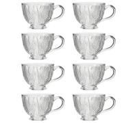 Dibor Set Of 8 Vintage Style Embossed Botanical Design Coffee Mug Clear Tea Cups