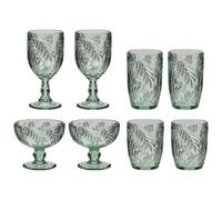 Dibor Set Of 8 Vintage Style Laurier Matching Green Embossed Leaf Festive Glassware