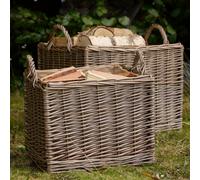 Dibor Set Of Two Traditional Square Lined Firewood Wicker Fireside Log Baskets