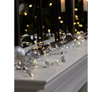 Dibor Silver Leaves Pre-Lit String Xmas Table Decoration Christmas Garland - 200Cm