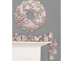 Dibor Silver & Pink Amelia Pinecone Door Christmas 39cm with Garland 1.2m Dibor Pink