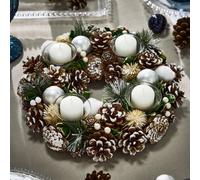 Dibor Silver Round Table Centrepiece Christmas Decoration Candle Holders Tealight Holder 30cm in White Dibor White