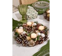 Dibor Silver Round Table Centrepiece Christmas Decoration Candle Holders Tealight Holder 30cm in White Dibor White