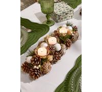 Dibor Silver Triple Table Centrepiece Christmas Decoration Candle Holders Tealight Holder 39cm in White Dibor White