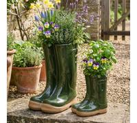 Dibor Small And Large Dark Green Wellington Ceramic Indoor Outdoor Flower Pot Garden Planter
