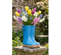 Dibor Small Blue Wellington Outdoor Planter Ceramic Indoor Outdoor Flower Pot Garden Planters (H)15cm, (W) 17cm Dibor Blue S
