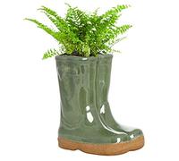 Dibor Small Green Ceramic Double Wellington Boot Indoor/Outdoor Plant Pot