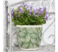 Dibor Small Green Leaf Patterned Indoor Flower Pot Outdoor Garden Planter (H) 12.5Cm, (Dia)13.5Cm