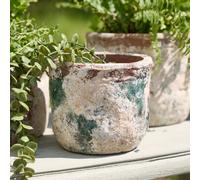 Dibor Small Green Terracotta Weathered Indoor Outdoor Garden Planter H12 X Dia14Cm