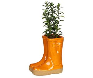 Dibor Small Orange Ceramic Double Wellington Boot Indoor Outdoor Plant Pot