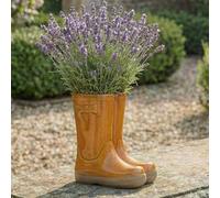 Dibor Small Orange Double Wellington Boots Ceramic Indoor Outdoor Flower Pot Garden Planter Pot H17 X W15Cm