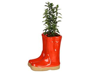 Dibor Small Red Ceramic Double Wellington Boot Indoor Outdoor Plant Pot