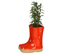Dibor Small Red Ceramic Double Wellington Boot Shaped Indoor/Outdoor Plant Pot Fathers Day Garden Gift