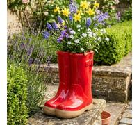 Dibor Small Red Wellington Boot Ceramic Indoor Outdoor Flower Pot Garden Planter Pot H17 X W15Cm