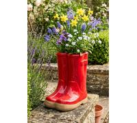 Dibor Small Red Wellington Boot Ceramic Indoor Outdoor Flower Pot Garden Planter Pot H17 x W15cm Dibor Red S