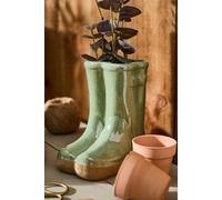 Dibor Small Sage Green Wellingtons Boots Ceramic Indoor Outdoor Flower Pot Garden Planter Pot (H) 17cm, (W)15cm Dibor Green S