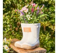 Dibor Small White Ceramic Boots Flower Planter with "Happy Easter" Plaque Gardening Gift H10 x W12cm Dibor White Small