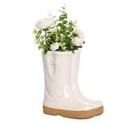 Dibor Small White Ceramic Double Wellington Boot Shaped Indoor/Outdoor Plant Pot Wedding Anniversary Winter Gardening Gift