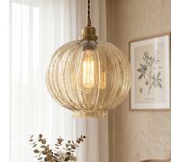 Dibor Smoked Glass Dimple Pendant Light, Bronze Finish, 220mm Diameter, 150Cm Cable