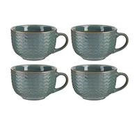 Dibor Soup Mug Set of 4-400ml Blue Ceramic Stoneware Mugs Autumn Wedding Anniversary Housewarming Kitchen Gift (14oz)