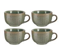 Dibor Soup Mug Set of 4-400ml Green Ceramic Stoneware Mugs Autumn Wedding Anniversary Housewarming Kitchen Gift (14oz)