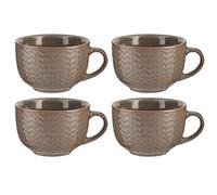 Dibor Soup Mug Set of 4-400ml Grey Ceramic Stoneware Mugs Winter Wedding Anniversary Housewarming Christmas Kitchen Gift (14oz)