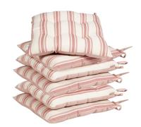 Dibor Striped Garden Chair Cushions Set of 6 Seat Pads with Ties (Pink)
