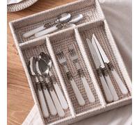 Dibor Traditional 4 Compartment White Rattan Cutlery Basket in Natural Dibor Natural