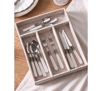 Dibor Traditional 4 Compartment White Rattan Cutlery Basket in Natural Dibor Natural