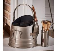 Dibor Antique Style Silver Coal Bucket with Silver Matches Canister Dibor Silver