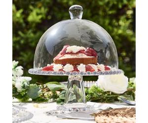 Dibor Traditional Bella Perle Glass Beaded Kitchen Cake Stand With Dome, Cake Holder Christmas Table Decorations Ideas