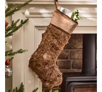 Dibor Traditional Beresford Dark Brown Faux Fur Xmas Gift Decoration Christmas Stocking For Kids