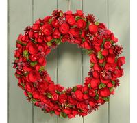 Dibor Traditional Extra Large Red Rose Front Door Autumn Wreath Winter Spring Wreath 46Cm