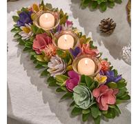 Dibor Traditional Floral Colourful Triple Table Decoration Candle Holder 38cm | Size: Medium Dibor Multicolor Medium