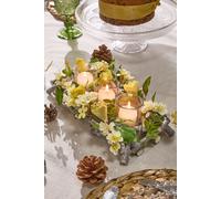 Dibor Traditional Floral Yellow Triple Table Decoration Candle Holder 30cm | Size: Medium Dibor Yellow Medium