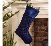 Dibor Traditional Harrington Quilted Blue Velvet Xmas Gift Decoration Christmas Stocking For Kids
