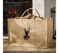 Dibor Traditional Hazelwood Stag Hessian Firewood Log Storage Jute Bag H40 x W60cm in Natural Dibor Natural
