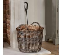 Dibor Traditional Large Round Lined Wicker Fireside Logs Storage Basket