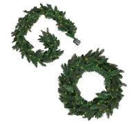 Dibor Traditional Melrose Matching Pre-Lit Decorative Christmas Wreath And Garland Set