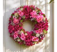 Dibor Traditional Pink Floral Door Wreath, Spring Wreath 32Cm