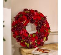 Dibor Traditional Red Crimson Rose Front Door Autumn Wreath Winter Spring Wreath 35Cm