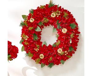 Dibor Traditional Red Festive Decor Autumn-Winter Front Door Wreath Christmas Wreath 38Cm