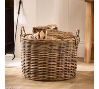 Dibor Traditional Round Large Grey Rattan Log Basket With Handles H40 X L57 X W40Cm