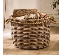 Dibor Traditional Round Large Wicker Log Basket with Handles H35 x W44cm in Natural Dibor Natural Large