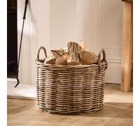 Dibor Traditional Round Medium Grey Rattan Log Basket With Handles H35 X L48 X W48Cm