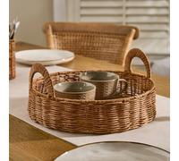 Dibor Traditional Round Rattan Serving Tray with Handles in Natural Dibor Natural