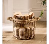 Dibor Traditional Round Small Wicker Log Basket With Rope Handles H25 X L31 X W31Cm