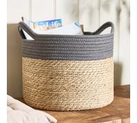 Dibor Traditional Seagrass Medium Grey Stripe Indoor Storage Basket H24 x D39cm in Natural Dibor Natural M