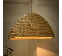Dibor Traditional Seagrass Plaid Dome Easy Fit Decor Ceiling Shade H30 x D57cm in Beige Dibor Beige