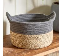 Dibor Traditional Seagrass Small Grey Stripe Indoor Storage Basket H15 x D26cm in Natural Dibor Natural S